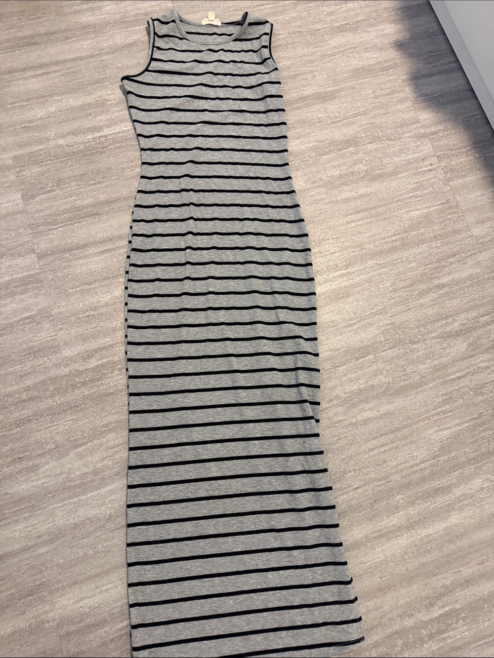 Sleeveless Gray & Black Striped Maxi Dress